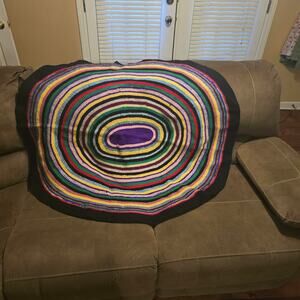 Oval Shaped Hand Crocheted Area Rug Hand Made Striped Multicolor Floor Accent